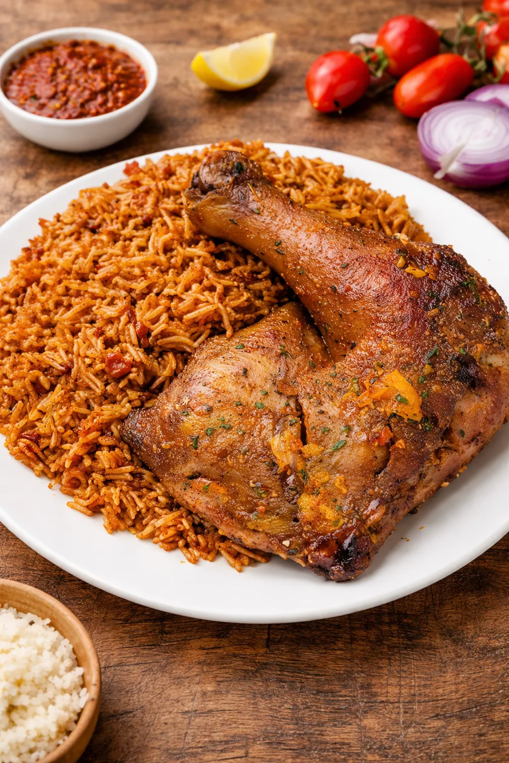 Jollof Rice with beef at Lochi Afro Nija Nigerian restaurant in Edmonton, AB